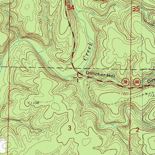 Topographic Map of Dimcher Hollow, MO