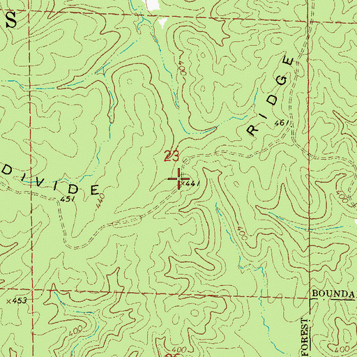 Topographic Map of Divide Ridge, MO