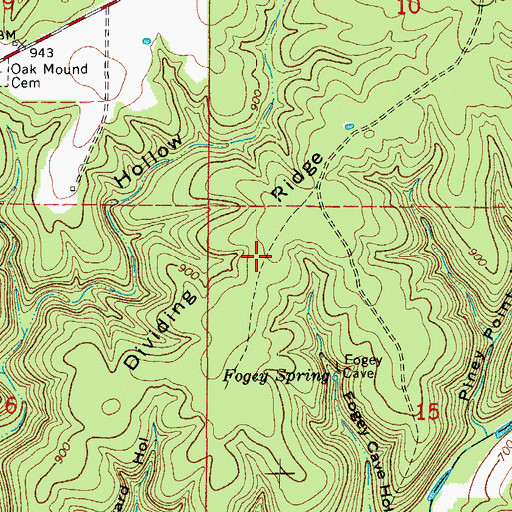 Topographic Map of Dividing Ridge, MO