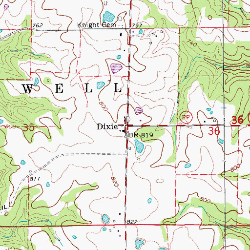 Topographic Map of Dixie, MO