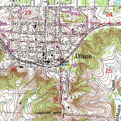 Topographic Map of Dixon, MO