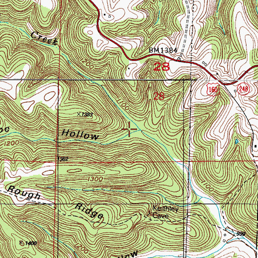 Topographic Map of Doe Hollow, MO