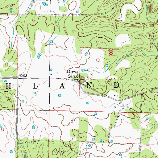 Topographic Map of Dora Sink, MO