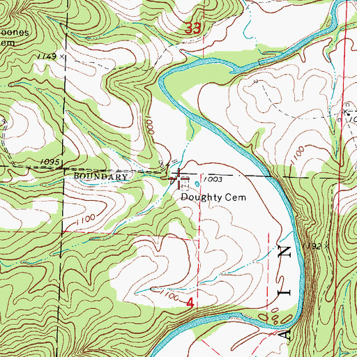 Topographic Map of Doughty Cemetery, MO