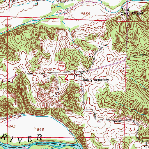 Topographic Map of Dowty Cemetery, MO