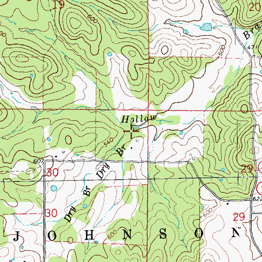 Topographic Map of Dry Branch, MO