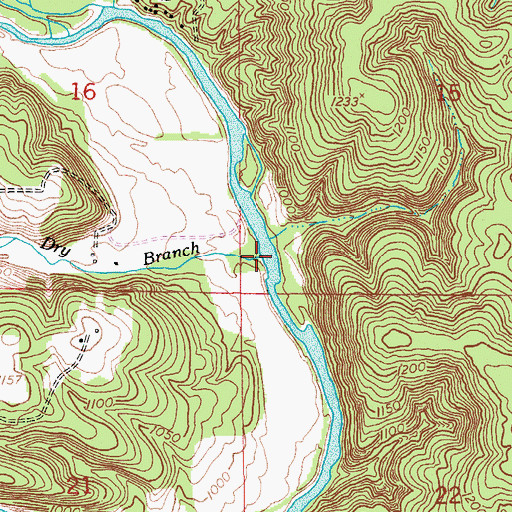 Topographic Map of Dry Branch, MO