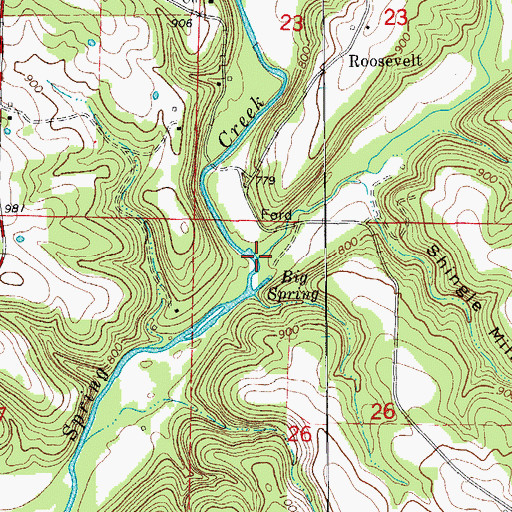 Topographic Map of Dry Creek, MO