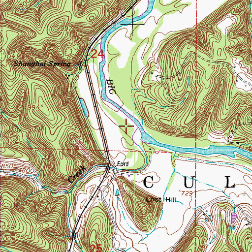 Topographic Map of Dry Creek, MO