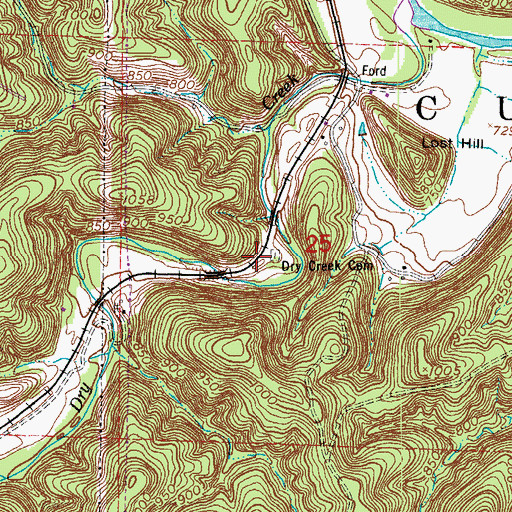 Topographic Map of Dry Creek Cemetery, MO