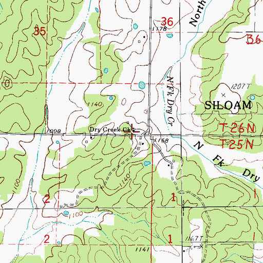 Topographic Map of Dry Creek Church, MO