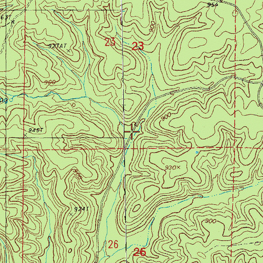 Topographic Map of Dry Fork, MO