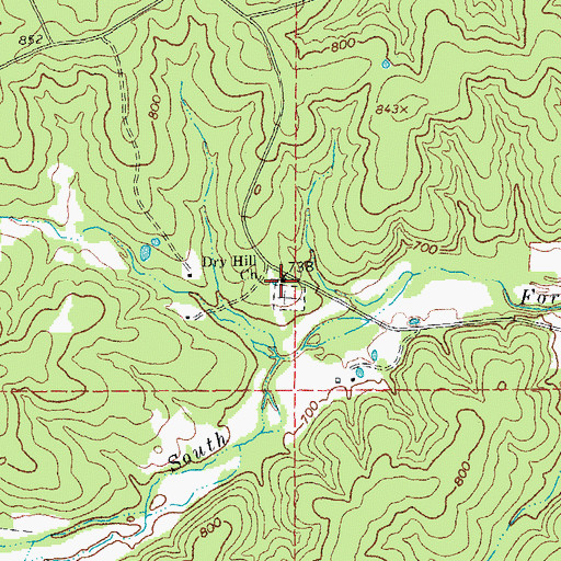 Topographic Map of Dry Hill Church, MO