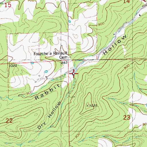 Topographic Map of Dry Hollow, MO