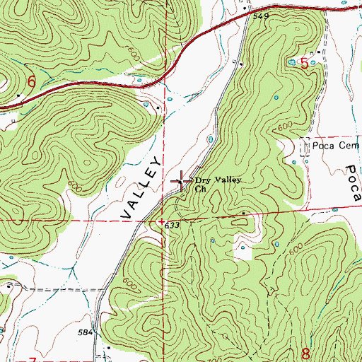 Topographic Map of Dry Valley Church, MO