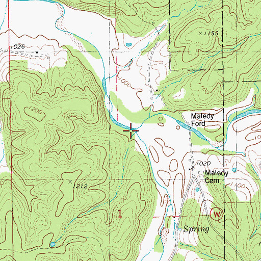 Topographic Map of Dry Valley Creek, MO