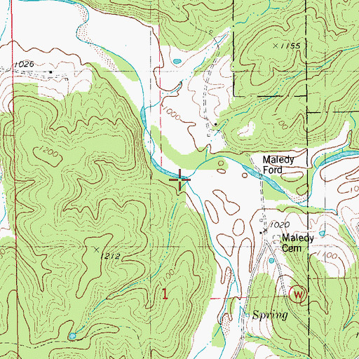 Topographic Map of Dry Valley Creek, MO