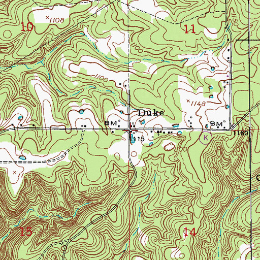 Topographic Map of Duke, MO