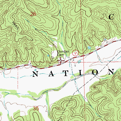 Topographic Map of Duncan Cemetery, MO