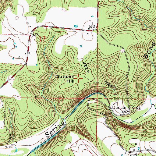 Topographic Map of Duncan Hill, MO