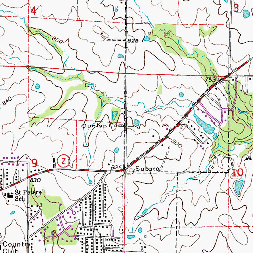 Topographic Map of Dunlap Cemetery, MO