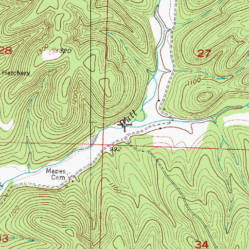 Topographic Map of East Fork Bull Creek, MO