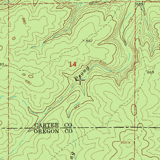 Topographic Map of East Prong Cedar Bluff Creek, MO