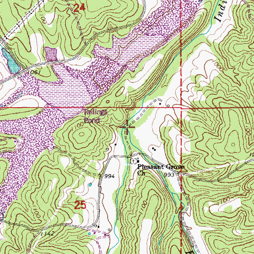 Topographic Map of East Prong Indian Creek, MO