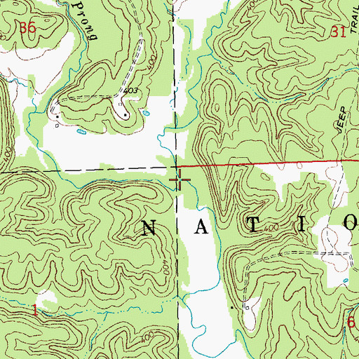 Topographic Map of East Prong Indian Creek, MO