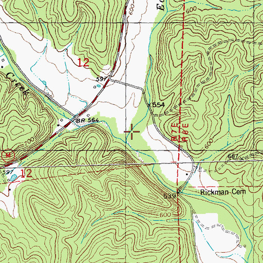 Topographic Map of East Prong Shetley Creek, MO