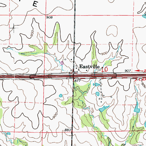 Topographic Map of Eastville, MO