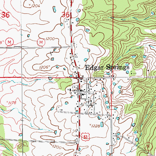 Topographic Map of Edgar Springs, MO