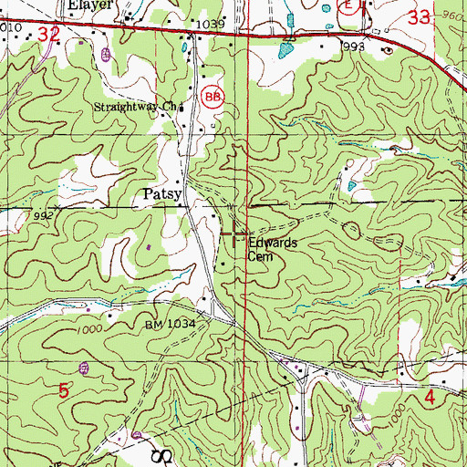 Topographic Map of Edwards Cemetery, MO