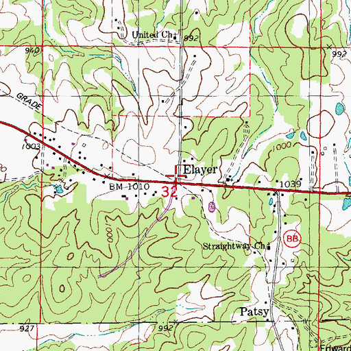 Topographic Map of Elaver, MO