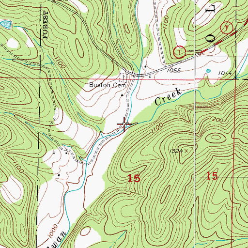 Topographic Map of Elkhorn Creek, MO
