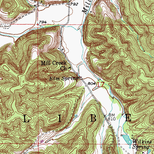 Topographic Map of Elm Spring, MO