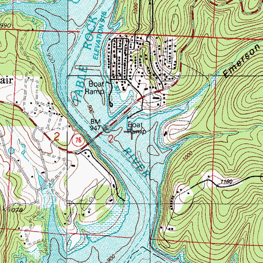Topographic Map of Emerson Hollow, MO