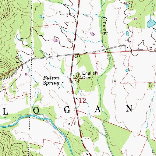 Topographic Map of English Cemetery, MO