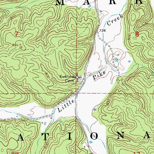 Topographic Map of Evaline Cemetery, MO