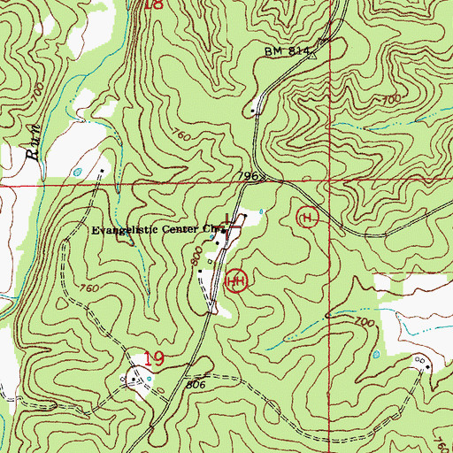 Topographic Map of Evangelistic Center Church, MO
