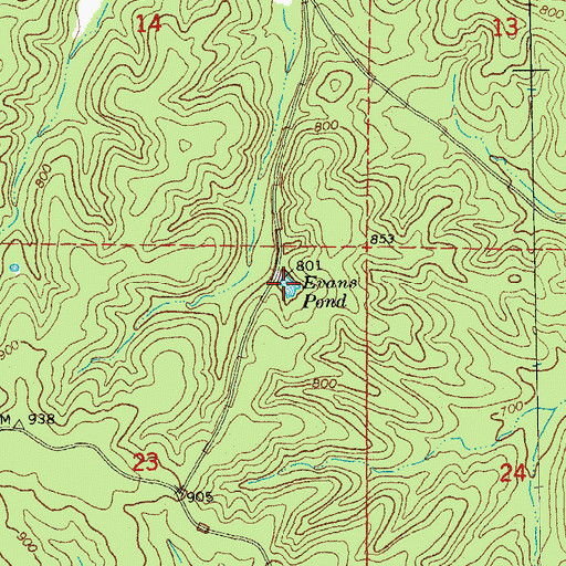 Topographic Map of Evans Pond, MO