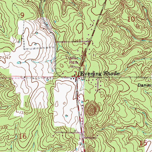 Topographic Map of Evening Shade, MO