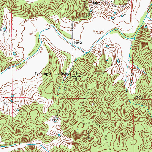 Topographic Map of Evening Shade School, MO