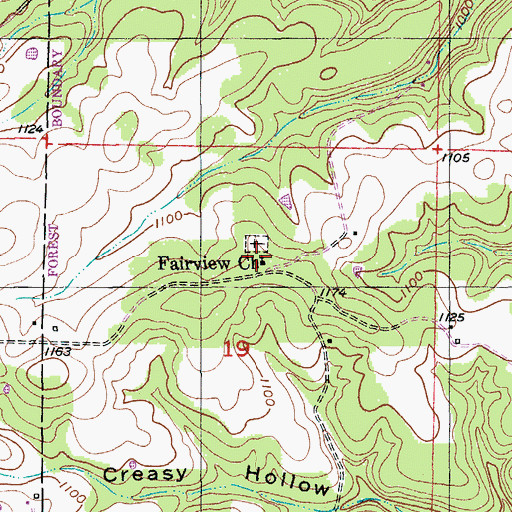 Topographic Map of Fairview Church, MO