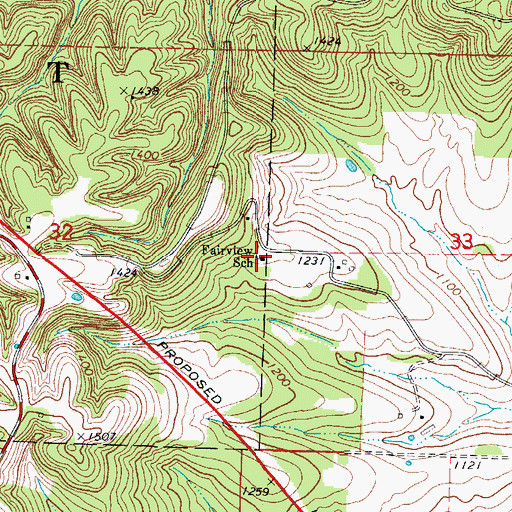 Topographic Map of Fairview School (historical), MO