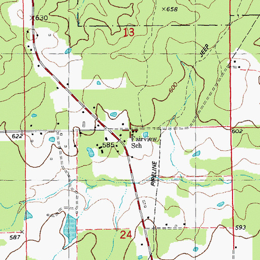 Topographic Map of Fairview School, MO
