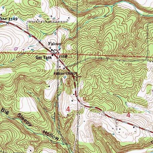 Topographic Map of Falcon Church, MO