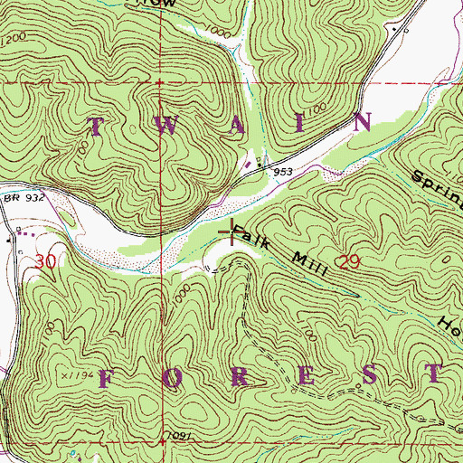 Topographic Map of Falk Mill Hollow, MO