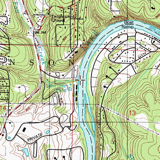 Topographic Map of Fall Creek, MO