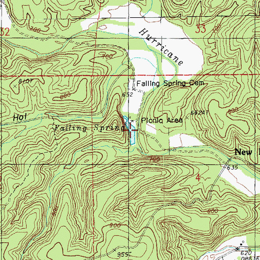 Topographic Map of Falling Spring, MO